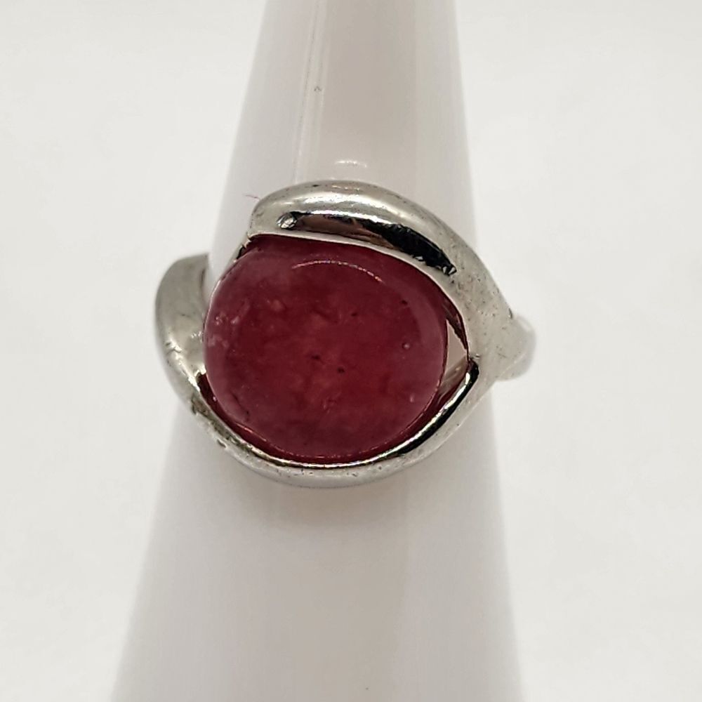 Silver Tone & Pink Quartz Stone Ring (5)